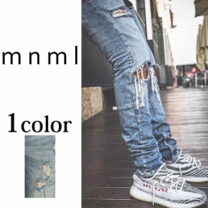 mnml ミニマル M47 STRETCH DENIM  ストレッチ 裾ZIPジップ ダメージクラッシュジーンズ ミニマルデニム クラッシュデニムパンツ