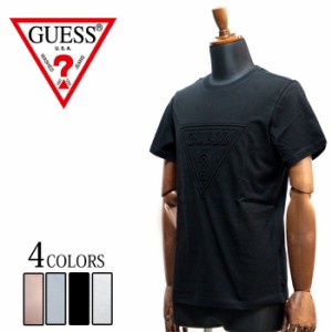 GUESS ゲス メンズ 半袖 エンボス加工 Tシャツ トップス mizk9409 メンズ ブルー ピンク