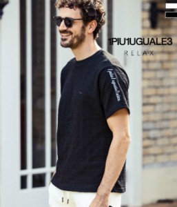 1PIU1UGUALE3 RELAX ウノピゥウノウグァーレトレ リラックス クレープニットロゴ半袖Tシャツ メンズ カットソー 夏 カジュアル