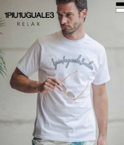 1PIU1UGUALE3 RELAX(ウノピゥウノウグァーレトレ)ラインストーンロゴ半袖Tシャツ メンズ カットソー ユニセックス カジュアル ラグジュア