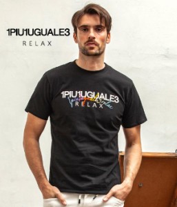1PIU1UGUALE3 RELAX(ウノピゥウノウグァーレトレ)レインボー刺繍ダブルロゴ半袖Tシャツ カットソー メンズ カジュアル ブランド おしゃれ