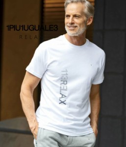 1PIU1UGUALE3 RELAX ウノピゥウノウグァーレトレ リラックス ラインストーングラデーションロゴ半袖Tシャツ カットソー カジュアル スポ