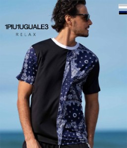 1PIU1UGUALE3 RELAX ウノピゥウノウグァーレトレ リラックス ペイズリーラッシュガード 半袖 メンズ Tシャツ レジャー プール 海 マリン
