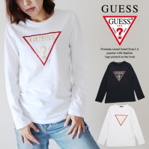 セール SALE 30%OFF GUESS ゲス レディース プリント 長袖 Tシャツ ロンTEE ウィメンズ シンプル ホワイト ブラック ロゴT トライアング