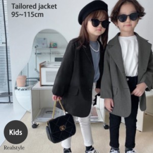  【キッズ】ボタンスリーブベーシックテーラードジャケット キッズ トップス アウター 長袖 女の子 男の子 ジュニア 子供服 子ども服