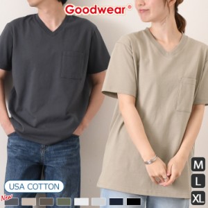 Tシャツ メンズ レディース ブランド グッドウェアGoodwear ポケットVネック 綿 カットソー トップス 無地 秋新作