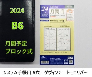 2024年 システム手帳 バイブル B6 レフィル 月間予定 DR2418 770円 メール便 送料込 ダヴィンチ  マンスリー レイメイ トモエリバー