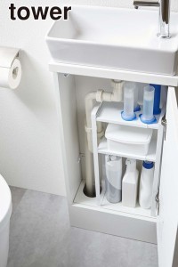 【送料無料】山崎実業 トイレキャビネット中伸縮ラック２段 タワー ホワイト トイレ 収納 トイレットペーパー ラック 棚 tower YAMAZAKI