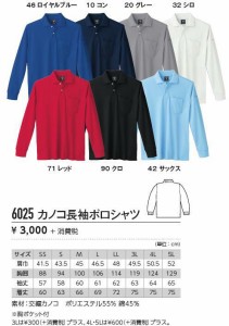 長袖ポロシャツ ジーベック 男女兼用 6025 S・M・L・LL 鹿の子(カノコ)(6025xe)