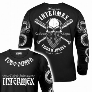 長袖 Tシャツ ロンT 服 INTERMEX (インターメックス) バットスカル ドクロ itm-061 黒 白 ギャング バイカー ライダース バイク乗り B系 