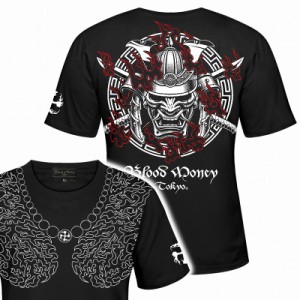 半袖 Tシャツ 服 BLOOD MONEY TOKYO (ブラッドマネートーキョー)  和柄  鎧武者 和彫りトライバル 刺青 mbt-22002 黒 白 メンズ ファッシ