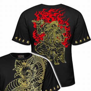 半袖 Tシャツ 服 BLOOD MONEY TOKYO 龍 不動明王 梵字 和柄 mbt-20001黒 金メンズ ファッション ヤクザ ヤンキー オラオラ系 派手 悪党の