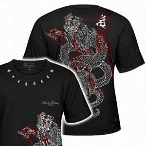  半袖 Tシャツ 服 BLOOD MONEY TOKYO ブラッドマネートーキョー 龍 梵字 炎 和柄 mbt-23002 黒 白 メンズ ファッション ヤクザ ヤンキー 