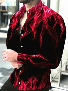炎柄 長袖シャツ 黒赤 064 Yシャツ ドレスシャツ ヤクザ ヤンキー 悪羅悪羅 オラオラ系 ホスト スーツ スタイル 服 派手 メンズ ファッシ