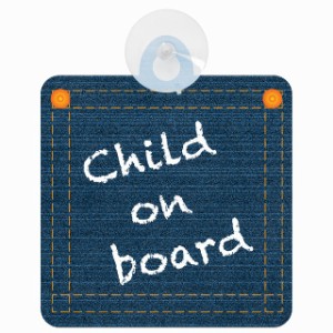 セーフティサイン child on board デニム デザイン Cタイプ チョーク書き風 安全運転 車内用 吸盤タイプ 煽り運転対策 収れん火災防止タ