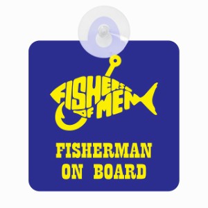 セーフティサイン FISHERMAN ON BOARD 魚と釣り針 ブルー 安全運転 車内用 吸盤タイプ 煽り運転対策 収れん火災防止タイプ 安全対策