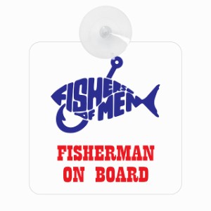 セーフティサイン FISHERMAN ON BOARD 魚と釣り針 ホワイト 安全運転 車内用 吸盤タイプ 煽り運転対策 収れん火災防止タイプ 安全対策