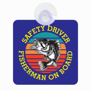 セーフティサイン FISHERMAN ON BOARD 釣り 跳ねる魚 ブルー 安全運転 車内用 吸盤タイプ 煽り運転対策 収れん火災防止タイプ 安全対策 