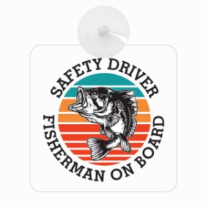 セーフティサイン FISHERMAN ON BOARD 釣り 跳ねる魚 ホワイト 安全運転 車内用 吸盤タイプ 煽り運転対策 収れん火災防止タイプ 安全対策