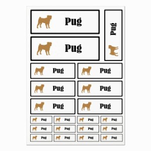 ドッグ ステッカー パグ ブラック＆ホワイト A4サイズ まとめて詰め合わせ サイズ別 長方形 21枚セット 犬種別 シール カーステッカー 愛