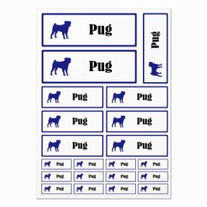 ドッグ ステッカー パグ ホワイト＆ネイビー A4サイズ まとめて詰め合わせ サイズ別 長方形 21枚セット 犬種別 シール カーステッカー 愛