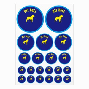 ドッグ ステッカー カラフル ピットブル ネイビー＆ブルー A4サイズ まとめて詰め合わせ サイズ別 丸型 21枚セット 犬種別 シール カース