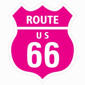 ルート66 Route66 ホワイト ピンク アメリカンスタイル ステッカー 12x14.2cm シール アメ雑 カーステッカー 屋外 屋内 防水 かわいい お