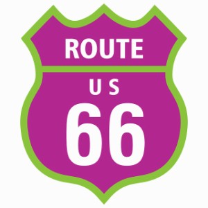 ルート66 Route66 ホワイト パープル グリーン アメリカンスタイル ステッカー 12x14.2cm シール アメ雑 カーステッカー 屋外 屋内 防水 