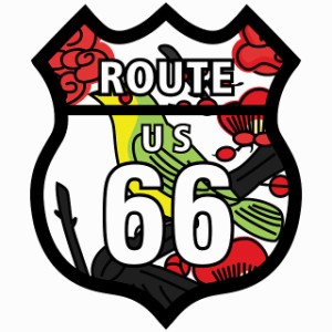 ルート66 Route66 花札 梅に鴬 和風 アメリカンスタイル ステッカー 12x14.2cm シール アメ雑 カーステッカー 屋外 屋内 防水 かわいい 