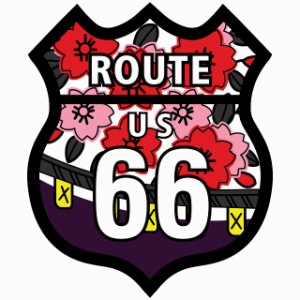 ルート66 Route66 花札 桜に幕 和風 アメリカンスタイル ステッカー 12x14.2cm シール アメ雑 カーステッカー 屋外 屋内 防水 かわいい 