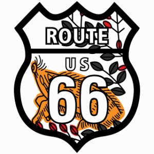 ルート66 Route66 花札 萩に猪 和風 アメリカンスタイル ステッカー 12x14.2cm シール アメ雑 カーステッカー 屋外 屋内 防水 かわいい 