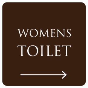 9x9cm トイレ 御手洗 TOILET トイレマーク ブラウン ホワイト WOMENS 右 矢印 文字タイプ ピクトサイン ステッカー シール 塩ビ製 サイン