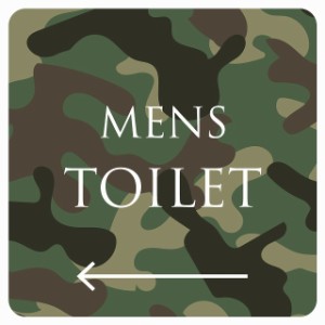 9x9cm トイレ 御手洗 TOILET トイレマーク 迷彩 カラー MENS 左 文字タイプ ピクトサイン ステッカー シール 塩ビ製 サイン ウォールステ