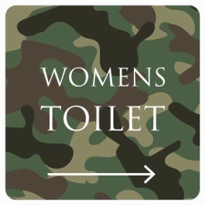 9x9cm トイレ 御手洗 TOILET トイレマーク 迷彩 カラー WOMENS 右 文字タイプ ピクトサイン ステッカー シール 塩ビ製 サイン ウォールス