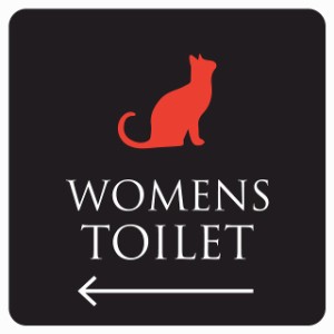 9x9cm トイレ 御手洗 TOILET トイレマーク ねこ 猫 ネコ ブラック カラー WOMENS 左 矢印 ピクトサイン ステッカー シール 塩ビ製 サイン