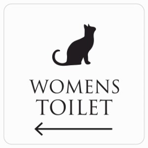9x9cm トイレ 御手洗 TOILET トイレマーク ねこ 猫 ネコ ホワイト ブラック WOMENS 左 矢印 ピクトサイン ステッカー シール 塩ビ製 サイ