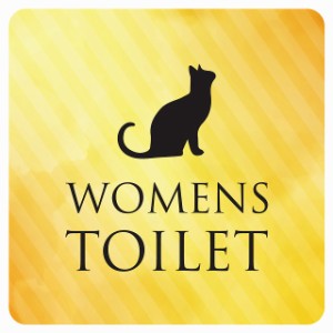 9x9cm トイレ 御手洗 TOILET トイレマーク ねこ 猫 ネコ イエローグラデーション WOMENS ピクトサイン ステッカー シール 塩ビ製 サイン 