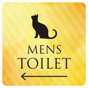 9x9cm トイレ 御手洗 TOILET トイレマーク ねこ 猫 ネコ イエローグラデーション MENS 左 矢印 ピクトサイン ステッカー シール 塩ビ製 