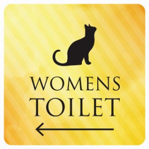 9x9cm トイレ 御手洗 TOILET トイレマーク ねこ 猫 ネコ イエローグラデーション WOMENS 左 矢印 ピクトサイン ステッカー シール 塩ビ製
