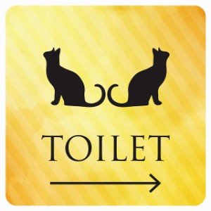 9x9cm トイレ 御手洗 TOILET トイレマーク ねこ 猫 ネコ イエローグラデーション 男女マーク 右 矢印 ピクトサイン ステッカー シール 塩