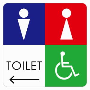 9x9cm トイレ 御手洗 TOILET トイレマーク D2男女車椅子 左 矢印 ピクトサイン ステッカー シール 塩ビ製 サイン ウォールステッカー イ