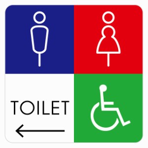 14x14cm トイレ 御手洗 TOILET トイレマーク K2男女車椅子 左 矢印 ピクトサイン ステッカー シール 塩ビ製 サイン ウォールステッカー 