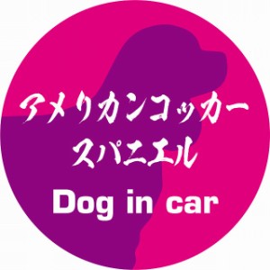 Dog in car ドッグインカー ステッカー カーステッカー アメリカンコッカースパニエル 毛筆書体 ピンクパープル シール 煽り運転対策 屋