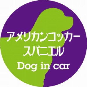 Dog in car ドッグインカー ステッカー カーステッカー アメリカンコッカースパニエル レトロ書体 パープルグリーン シール 煽り運転対策