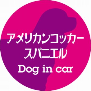 Dog in car ドッグインカー ステッカー カーステッカー アメリカンコッカースパニエル レトロ書体 ピンクパープル シール 煽り運転対策 