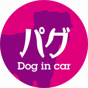 Dog in car ドッグインカー ステッカー カーステッカー パグ レトロ書体 ピンクパープル シール 煽り運転対策 屋外 屋内 防水 かわいい 