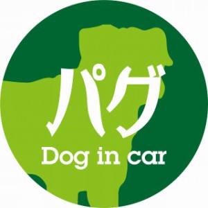 Dog in car ドッグインカー ステッカー カーステッカー パグ レトロ書体 グリーン シール 煽り運転対策 屋外 屋内 防水 かわいい おしゃ