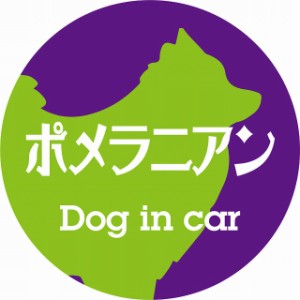 Dog in car ドッグインカー ステッカー カーステッカー ポメラニアン レトロ書体 パープルグリーン シール 煽り運転対策 屋外 屋内 防水 