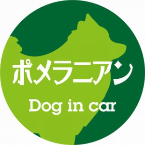 Dog in car ドッグインカー ステッカー カーステッカー ポメラニアン レトロ書体 グリーン シール 煽り運転対策 屋外 屋内 防水 かわいい