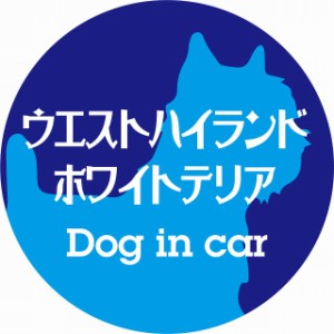 Dog in car ドッグインカー ステッカー カーステッカー ウエストハイランドホワイトテリア レトロ書体 ブルー シール 煽り運転対策 屋外 
